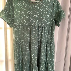 Turquoise and white polkadot dress